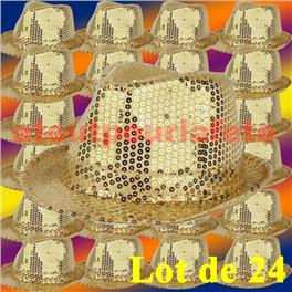 Lot de 24 Borsalino Disco Sequin Paillettes Or