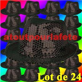 Lot de 24 Borsalino Disco Sequin Paillettes Noir