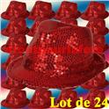 LOT A PRIX PRO: 24 Borsalino Disco Sequin Paillettes Rouge