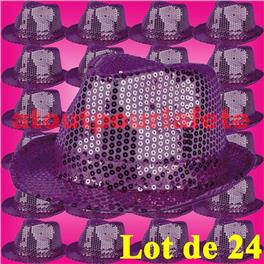 Lot de 24 Borsalino Disco Sequin Paillettes Violet