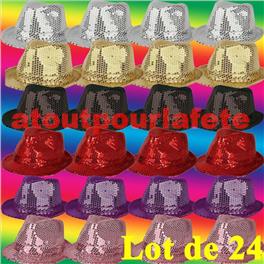 Lot de 24 Borsalino Disco Sequin Paillettes 6 coloris assortis