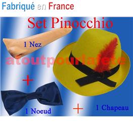 Set Pinocchio adulte Chapeau (feutre)+ Nez 