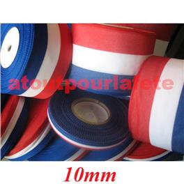 Ruban tricolore 10mm  au mètre (viscose)