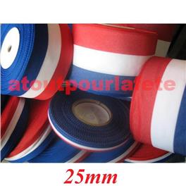 Ruban tricolore 25mm (le mètre) (viscose)