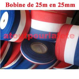 Bobine de 25m de Ruban tricolore 25mm (viscose)