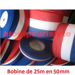 Bobine de 25m de Ruban tricolore 50mm (viscose)