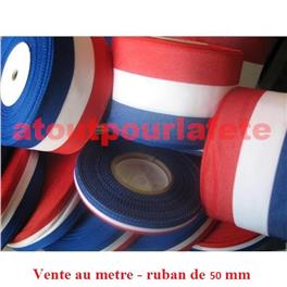 Ruban tricolore 50mm (le mètre) (viscose)