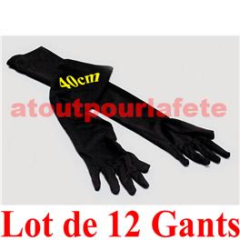 Lot de 12 Gants long Noir 40cm (la paire)