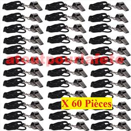 Lot de 60 Sifflets de Policier métallique avec cordon Lot de 60 Sifflets de Policier métallique avec cordon