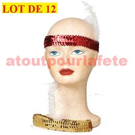 Sachet de 12 Bandeaux Charleston pailletés (avec plume)