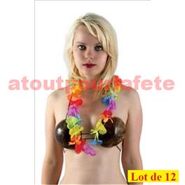 LOT DE 12 Collier de fleurs Hawaïen multicolore (Tissu)