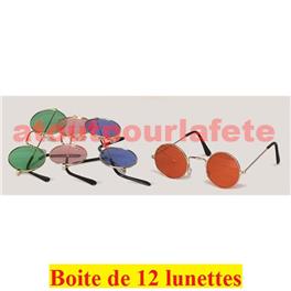 Boite de 12 Lunettes couleur ronde Lennon Hippie Boite de 12 Lunettes couleur ronde Lennon Hippie