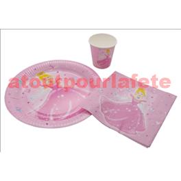 Lot de 6 Assiettes carton Princesse Rose - 22cm