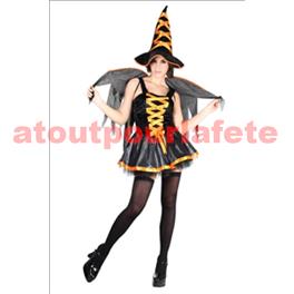 Costume adulte luxe sorcière "sexy" noire et orange - 38 et 42 - nr