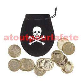 Bourse de Pirate avec 12 Pièces de monnaie (Doublons-Louis d'or) Bourse de Pirate avec 12 Pièces de monnaie (Doublons-Louis d'or)