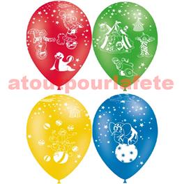 Pochette de 8 Ballons Ø30cm "Cirque" (impréssion tout autour)