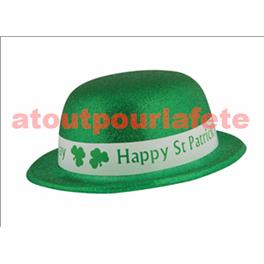Chapeau melon plastique paillettes vertes St Patrick Chapeau melon plastique paillettes vertes St Patrick