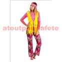 Deguisement adulte hippie femme rose et jaune