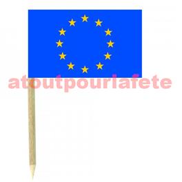 blister de 50 Mini drapeaux Europe - UE  3 x 5cm, pic apéro, cocktail,