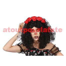 Serre-tête Day of the Dead avec fleurs et voilette Serre-tête Day of the Dead avec fleurs et voilette