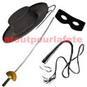 Set de Justicier Adulte, Zorro,Vengeur masqué (Chapeau+loup+fouet+fleuret) (4 pièces)