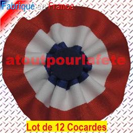Lot à Prix Pro: Lot de 12 Cocardes Tricolore sans pans Ø80mm Lot à Prix Pro: Lot de 12 Cocardes Tricolore sans pans Ø80mm