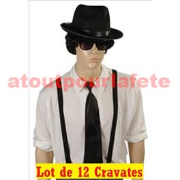 Lot à Prix Pro: 12 CravateS noire de Blues Brothers, Gangster, Mafieux,Chauffeur (Tissu)