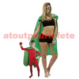 Déguisement Super Héros vert (cape - loup - manchettes)
