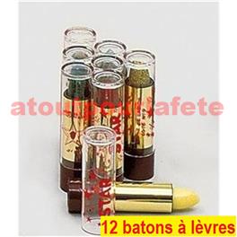 Boite de 12 tubes Baton à lèvres pailleté ou irisé Boite de 12 tubes Baton à lèvres pailleté ou irisé