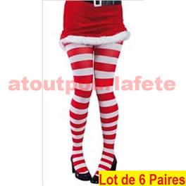 LOT A PRIX PRO: 6 Collants rayés rouge & blanc, Mère Noël, Becassine, Lutine