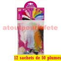 LOT A PRIX PRO: 12 sachets de 50 Plumes multicolore 10cms