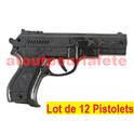 LOT A PRIX PRO: 12 Pistolets automatique - plastique noir - 21 cm (factice)