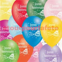 Sachet de 10 Ballons "Joyeux Anniversaire" Multicolore Ø30cms