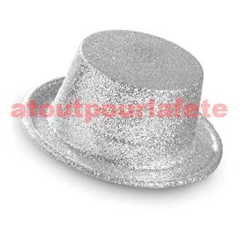 Chapeau Haut de forme paillettes argent