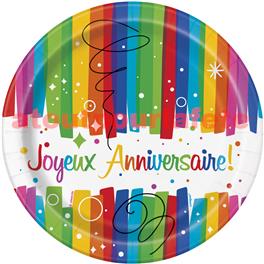 8 assiettes à dessert ''Joyeux anniversaire'' - 18 cm