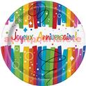 8 assiettes rondes "Joyeux Anniversaire" 23cm