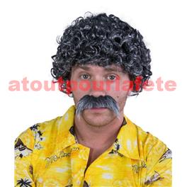 Perruque homme, grise avec moustache