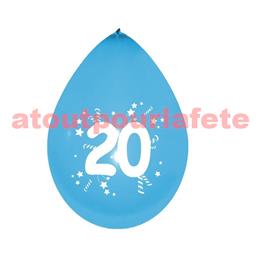 Sachet de 10 Ballons Jubilé "20"  25cms couleur assorties