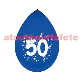 Sachet de 10 Ballons Jubilé "50"  25cms couleur assorties