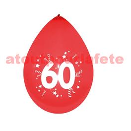 Sachet de 10 Ballons Jubilé "60"  25cms couleur assorties