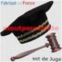 Set de déguisement de Juge, Avocat, Magistrat, Avoué (Chapeau + Marteau)