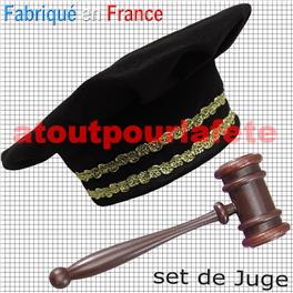 Set de déguisement de Juge, Avocat, Magistrat, Avoué (Chapeau + Marteau)