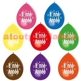 Ballons Bonne année coloris panachés (sachet de 10 ballons serigraphie 1 face) Ballons Bonne année coloris panachés (sachet de 10 ballons serigraphie 1 face)