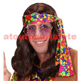 Perruque Hippy brune, Hippie, Baba Cool, Woodstock Perruque Hippy brune, Hippie, Baba Cool, Woodstock