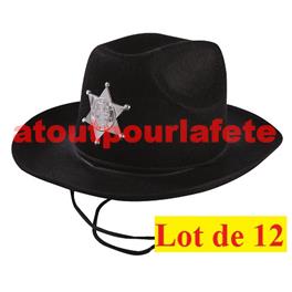 LOT A PRIX PRO: 12 Chapeaux de Cow-boy noir - Shérif adulte