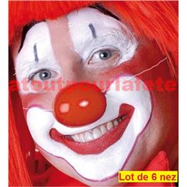 Sachet de 6 Nez de Clown avec elastique (plastique)