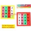 Lot de 6 pousse lettres ou chiffres pour lot de kermesse ou anniversaire (plastique)