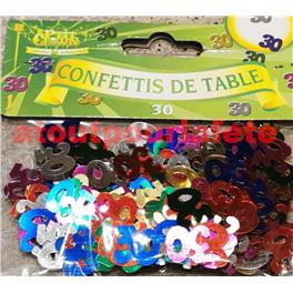 Confetti de Table Anniversaire chiffre "30" multicolore 1,5cm (sachet de 10Grs)
