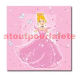 12 Serviettes papier Thème Princesse Rose 33 x 33 cm 12 Serviettes papier Thème Princesse Rose 33 x 33 cm