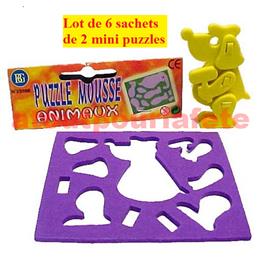 Lot de 6 Puzzles mousse animaux 10 pièces (sachet de 2) Lot de 6 Puzzles mousse animaux 10 pièces (sachet de 2)
